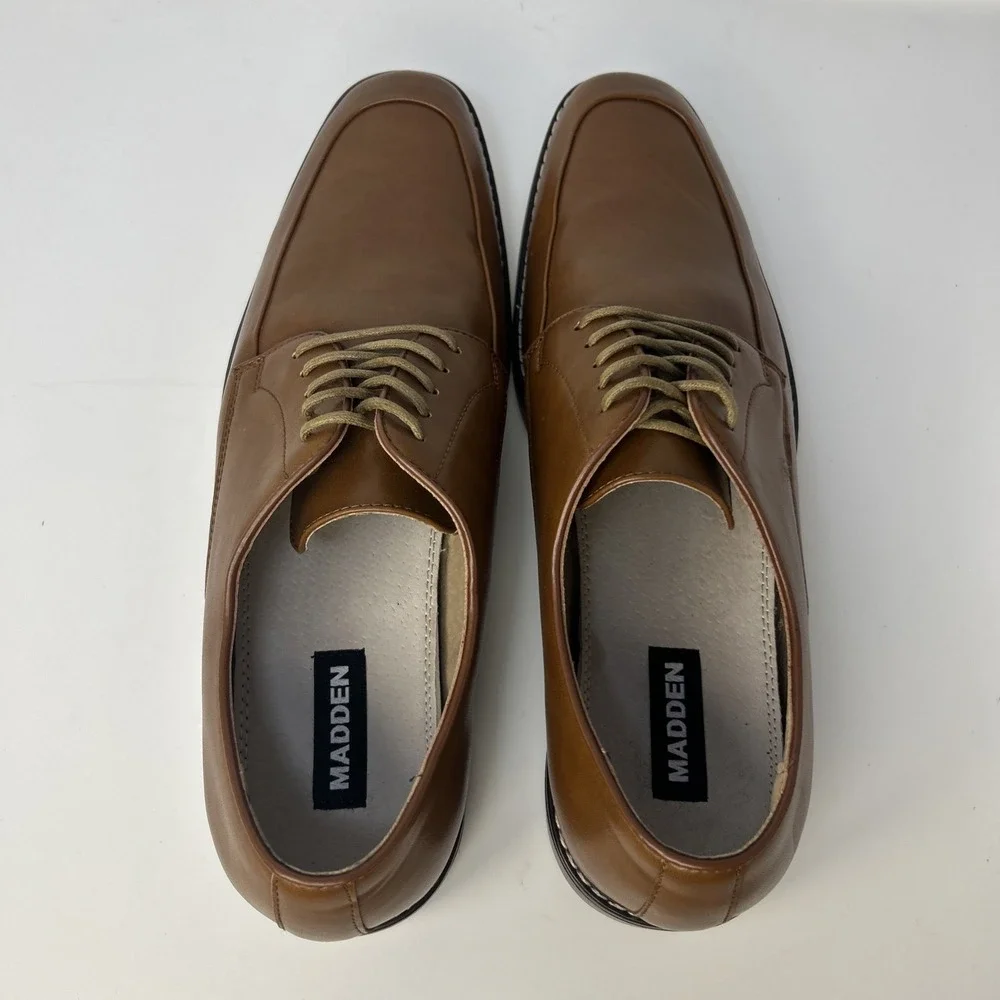 Madden By Steve Madden Men's Apron Toe Oxford Dress Shoes Cognac Tan Size 13